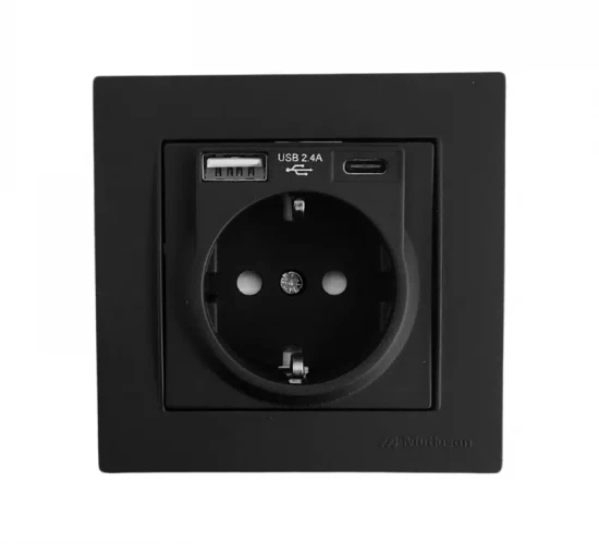 Контакт Usb A + C 16А с бързо зареждане Черен Rita Mutlusan.png